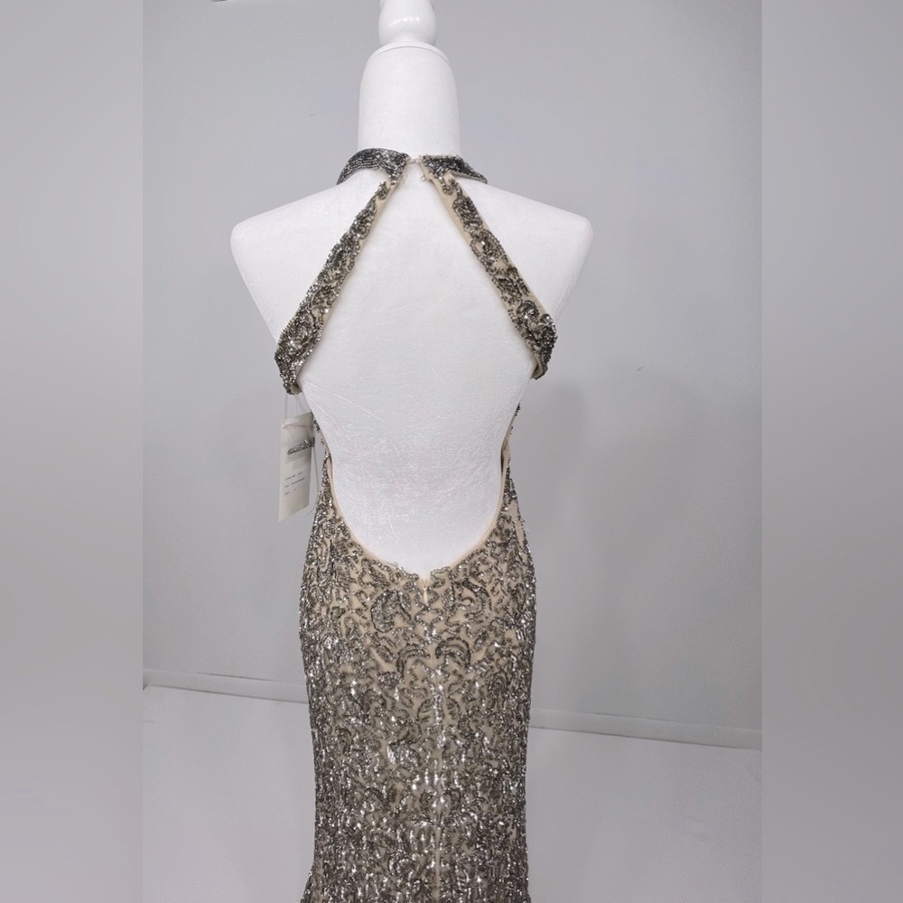 NWT lush beaded backless evening gown champagne size 8 - Picture 4 of 15